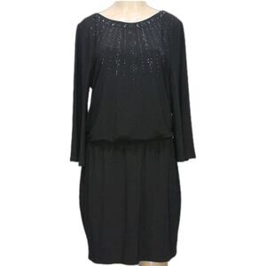 White House Black Market Beaded Detail Dress Black 3/4 Sleeve Stretch Party M